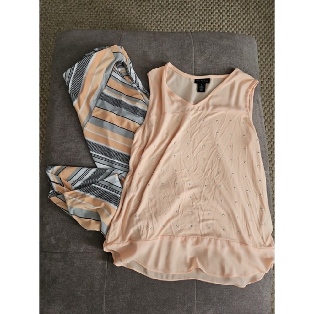 Nue Options Women's Peach Studded Tank Top & Striped Maxi Skirt Set Size L/M‎